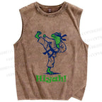 Unisex Frog Doing Karate Hiyah Printed Washed Tank Top