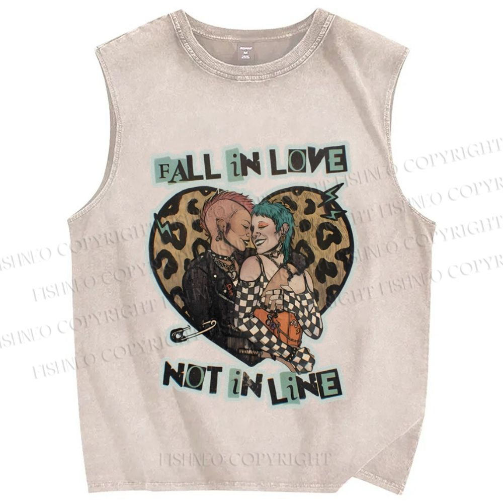 Unisex Pride Fall In Love Not In Line Printed Washed Tank Top