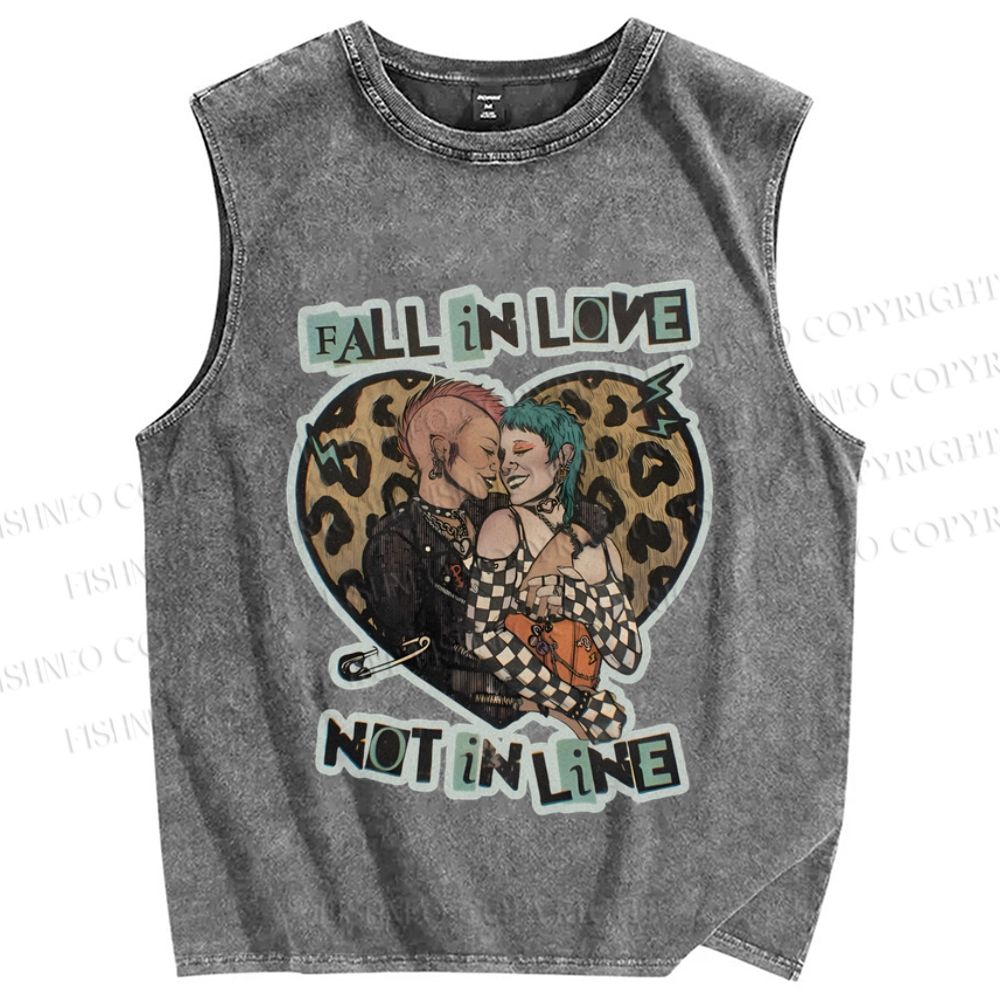 Unisex Pride Fall In Love Not In Line Printed Washed Tank Top