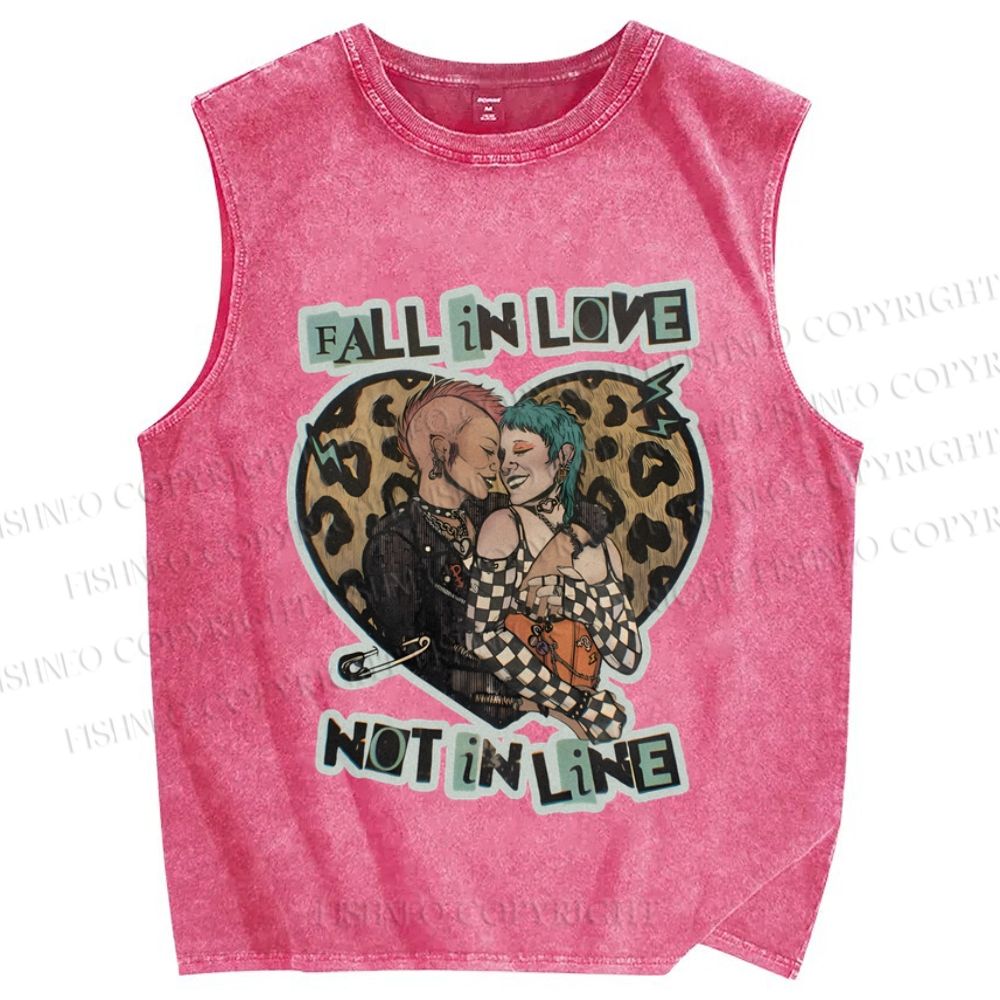 Unisex Pride Fall In Love Not In Line Printed Washed Tank Top