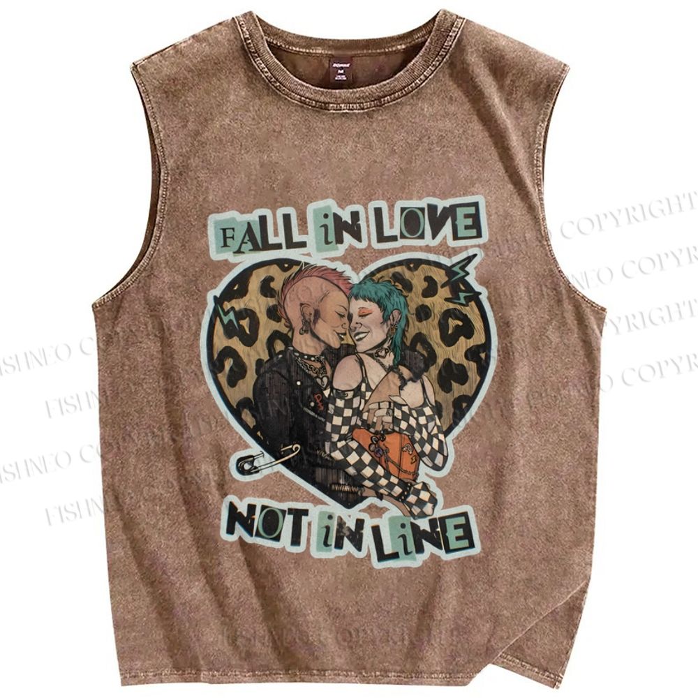 Unisex Pride Fall In Love Not In Line Printed Washed Tank Top