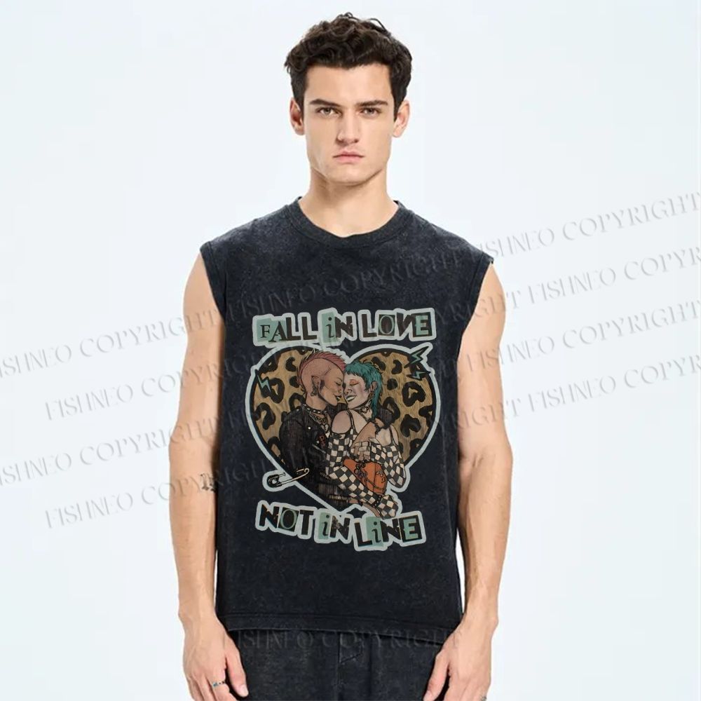 Unisex Pride Fall In Love Not In Line Printed Washed Tank Top