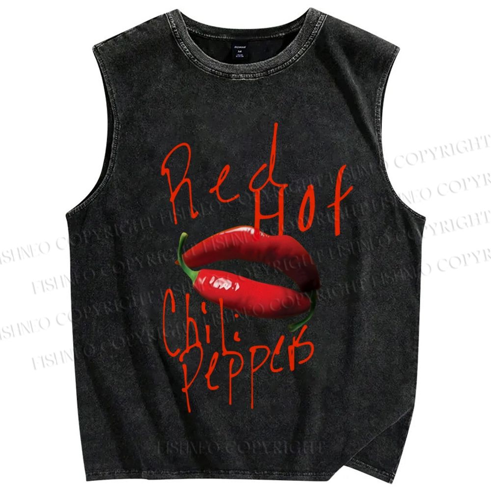 Unisex Red Hot Chili Pepper Printed Washed Tank Top