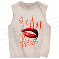 Unisex Red Hot Chili Pepper Printed Washed Tank Top