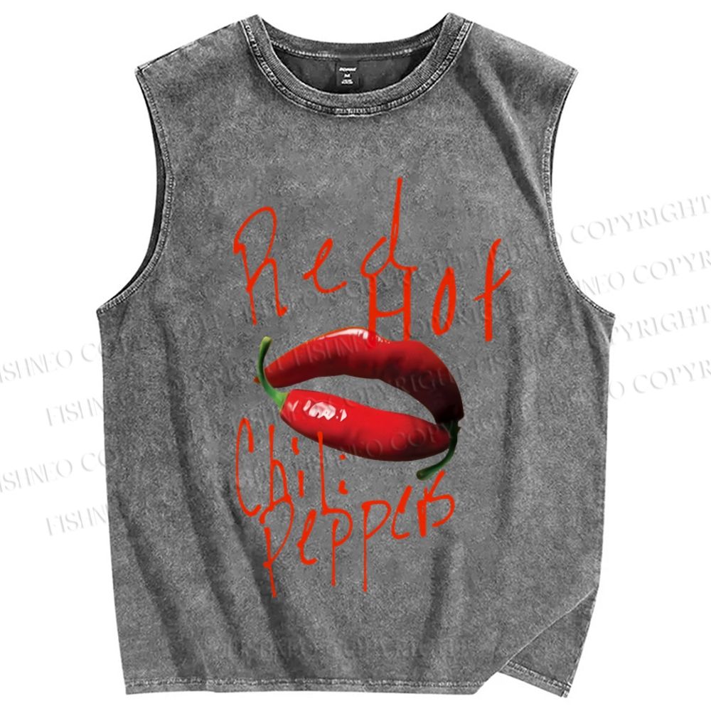Unisex Red Hot Chili Pepper Printed Washed Tank Top