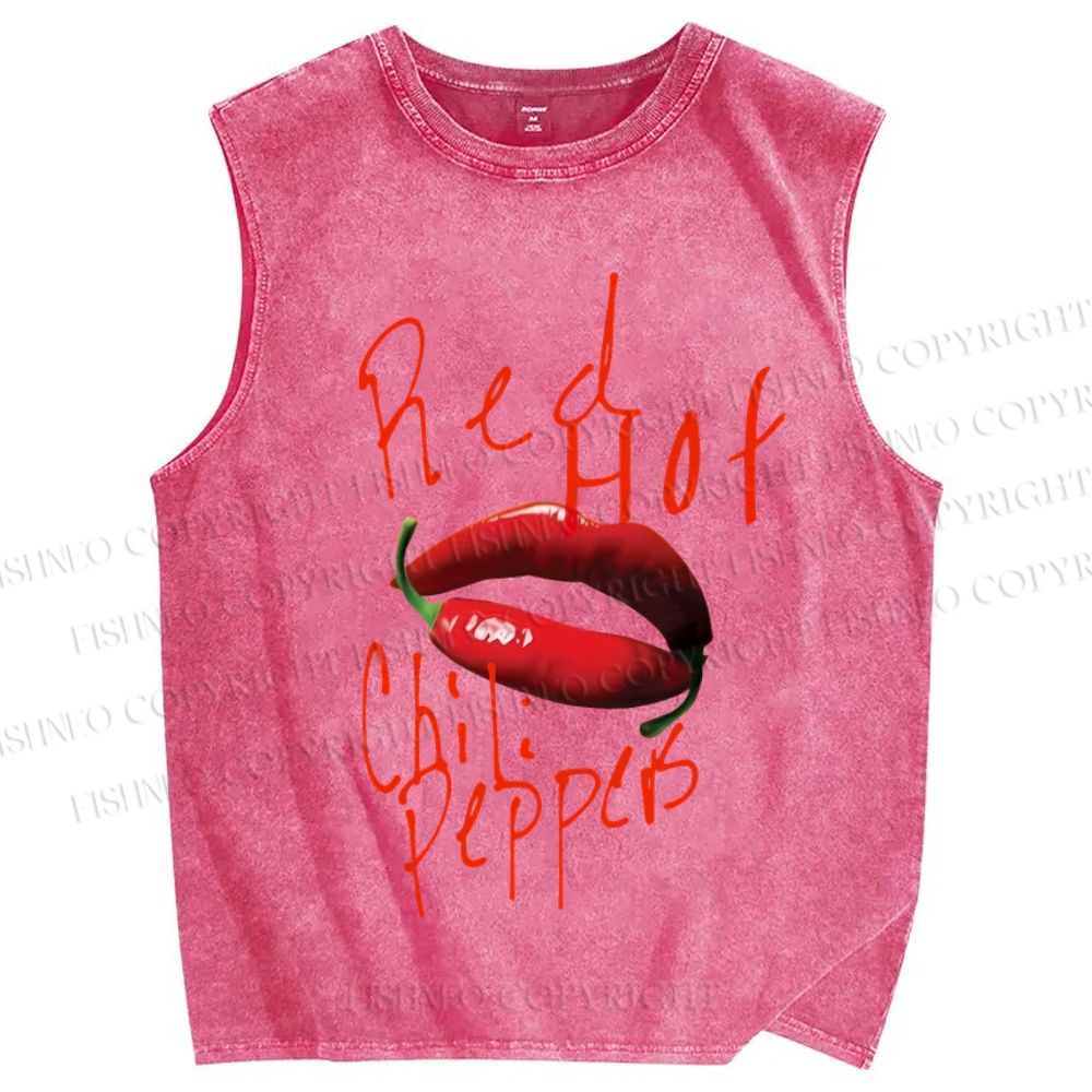 Unisex Red Hot Chili Pepper Printed Washed Tank Top