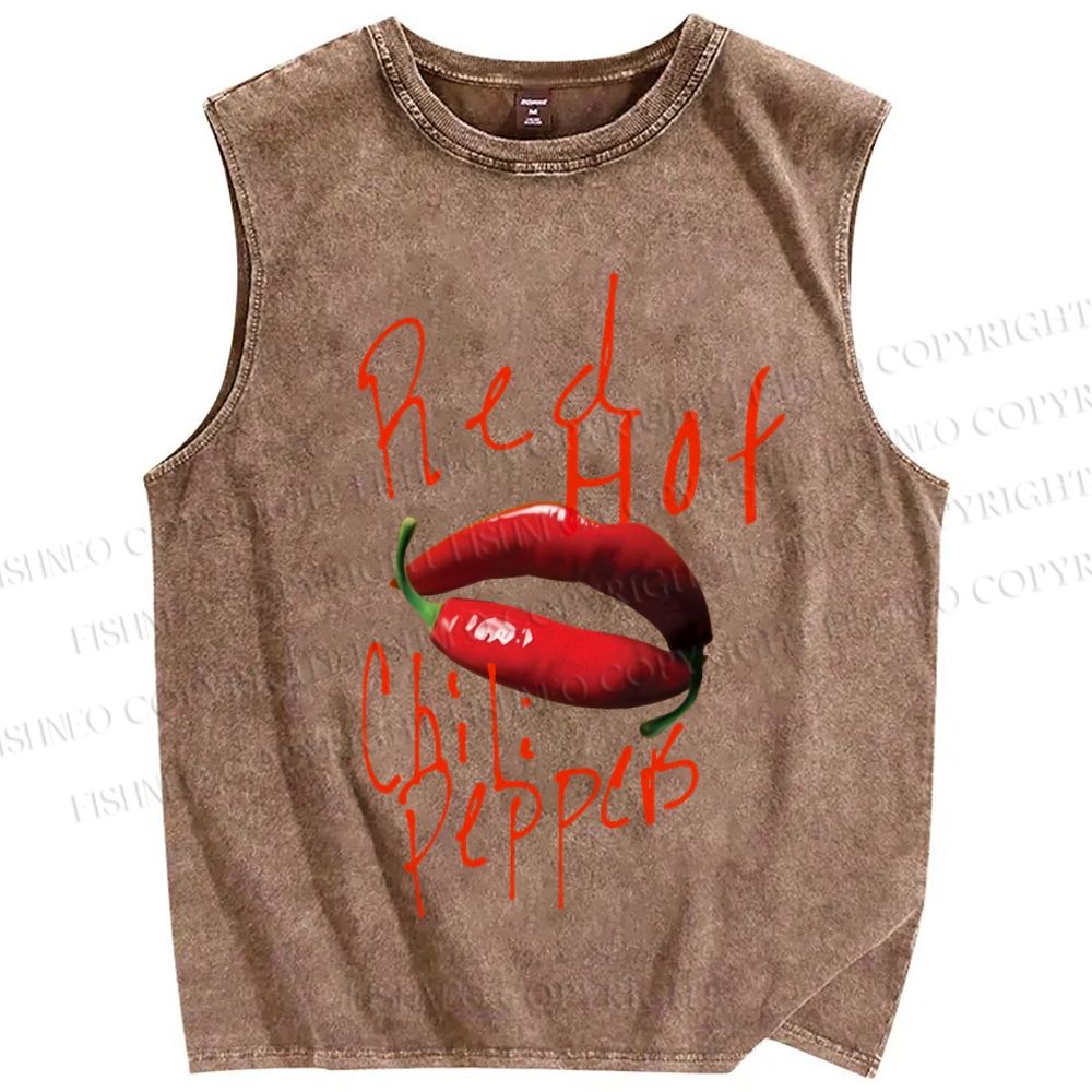 Unisex Red Hot Chili Pepper Printed Washed Tank Top