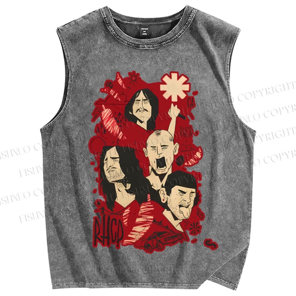Unisex Red Hot Chili Pepper Graffiti Printed Washed Tank Top