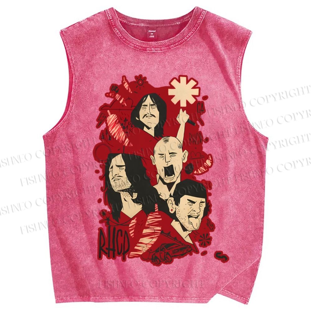 Unisex Red Hot Chili Pepper Graffiti Printed Washed Tank Top
