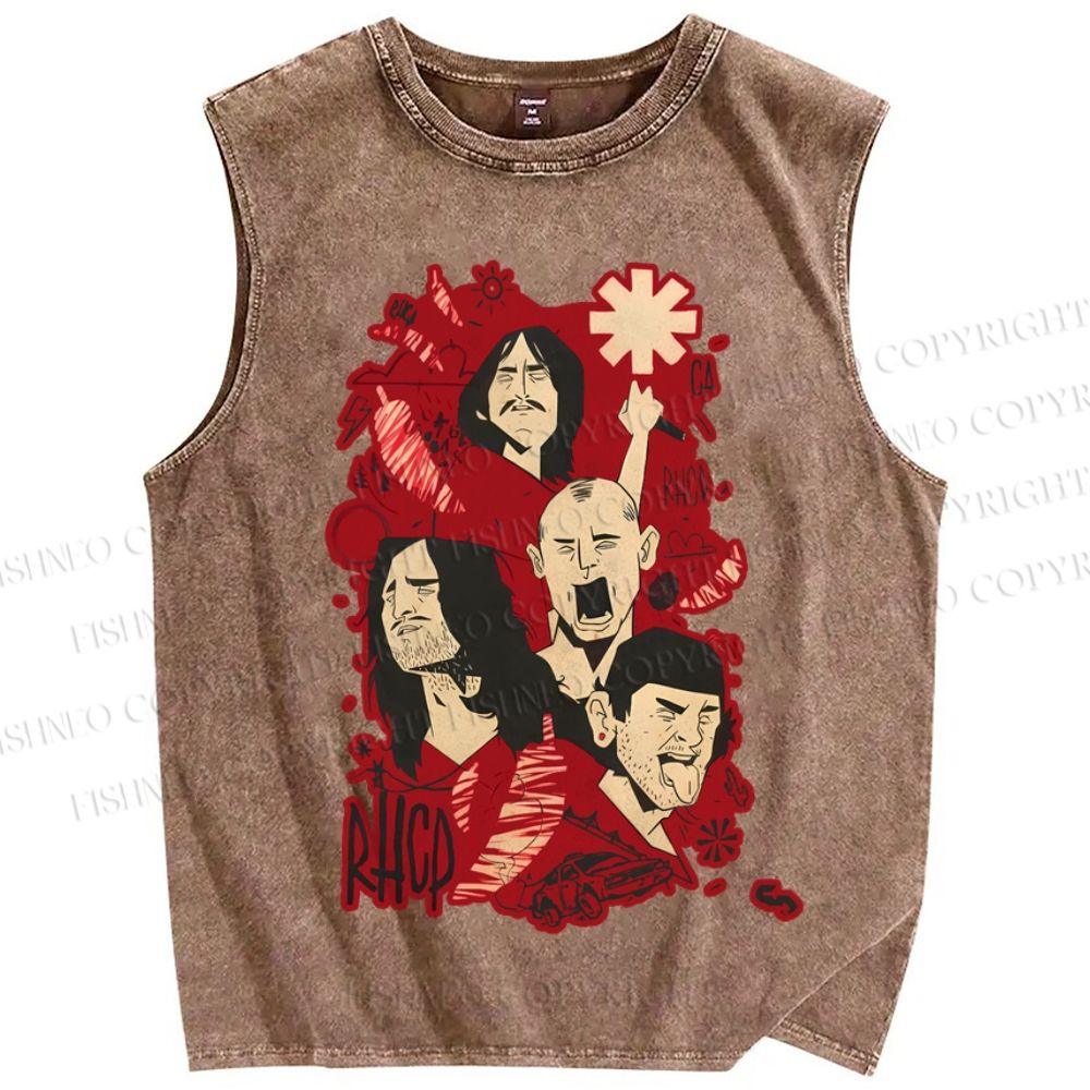 Unisex Red Hot Chili Pepper Graffiti Printed Washed Tank Top