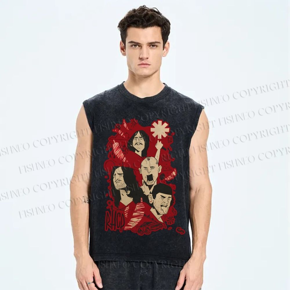 Unisex Red Hot Chili Pepper Graffiti Printed Washed Tank Top