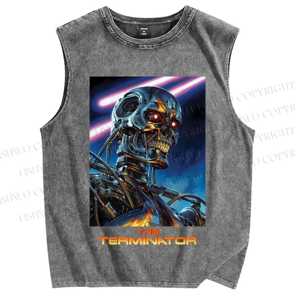 Unisex Terminator Poster Printed Washed Tank Top
