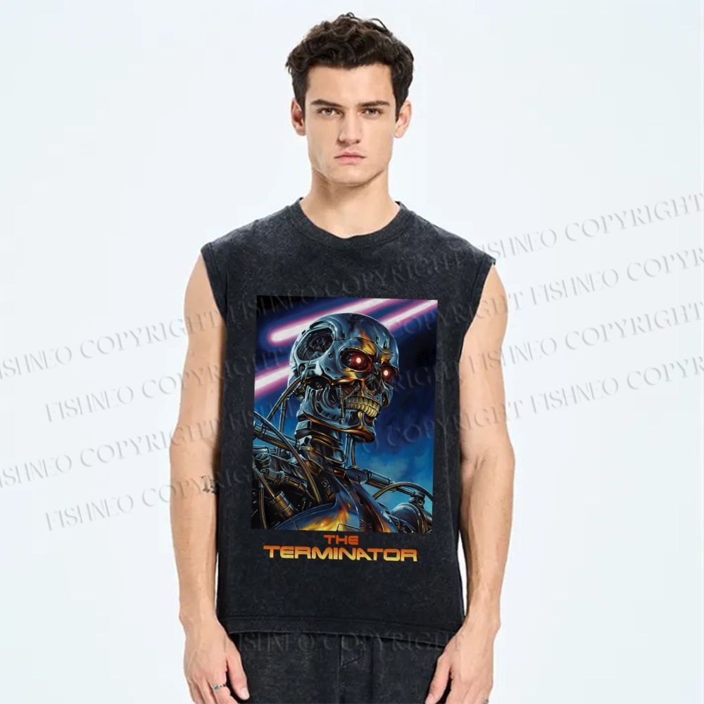 Unisex Terminator Poster Printed Washed Tank Top