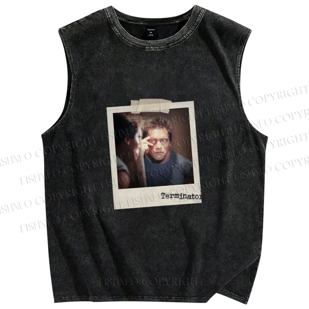 Unisex Terminator Polaroid Printed Washed Tank Top