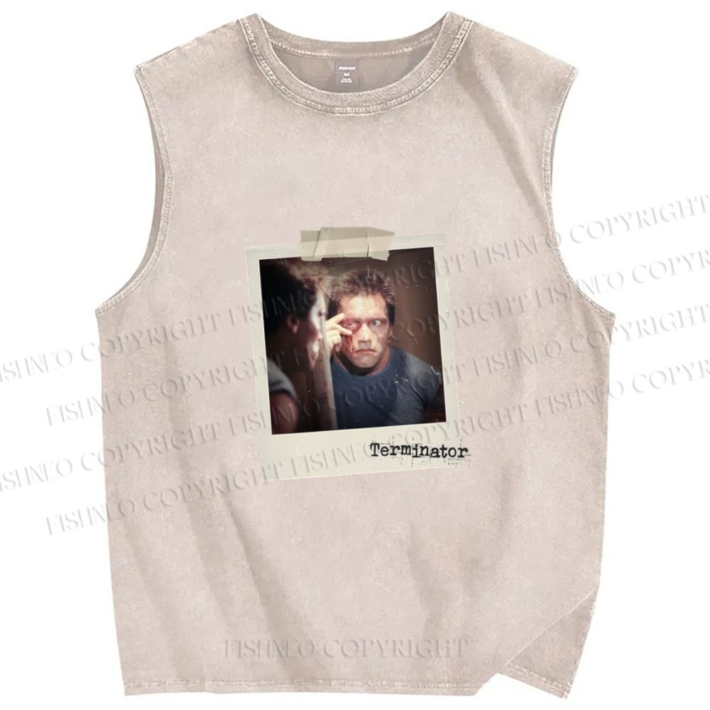 Unisex Terminator Polaroid Printed Washed Tank Top