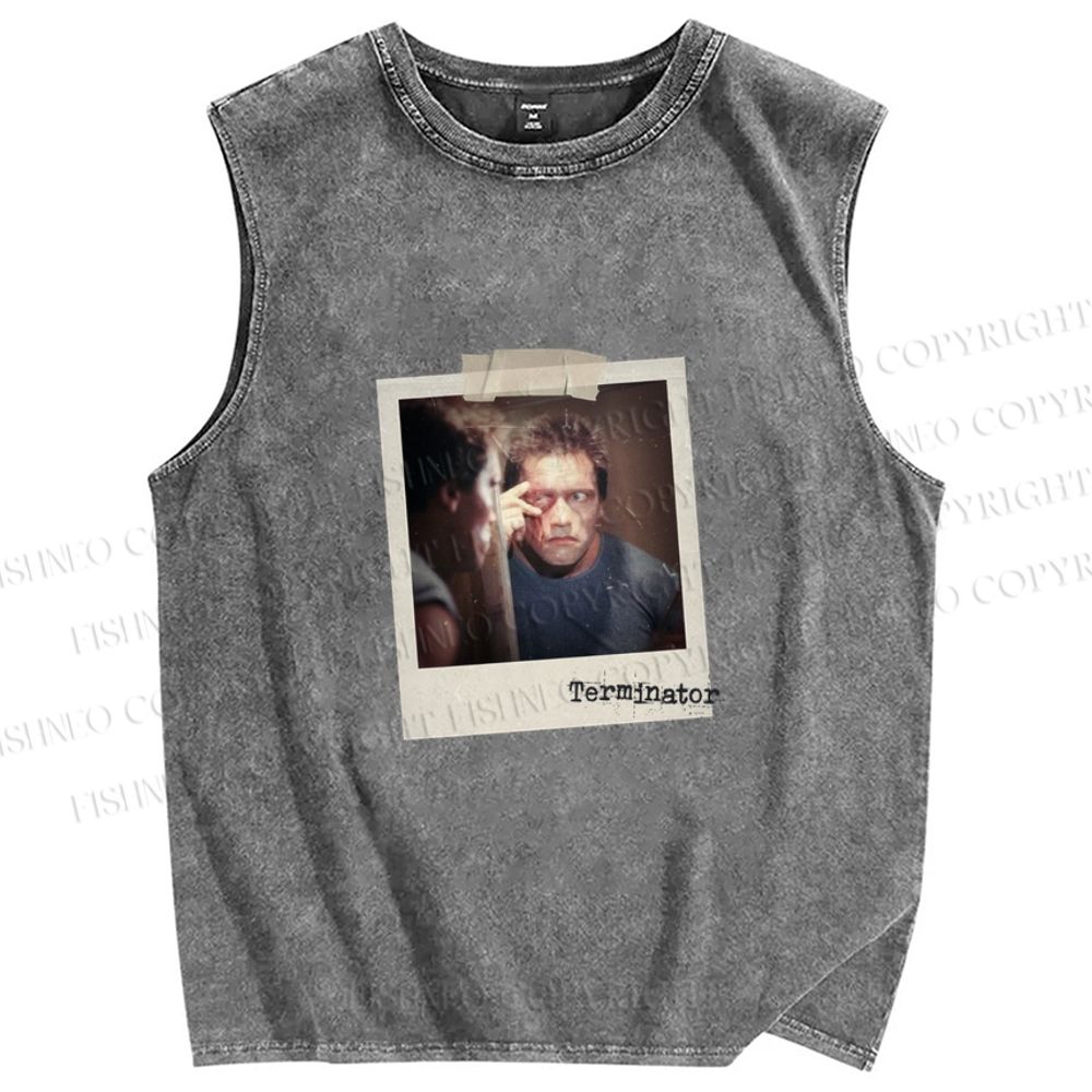 Unisex Terminator Polaroid Printed Washed Tank Top