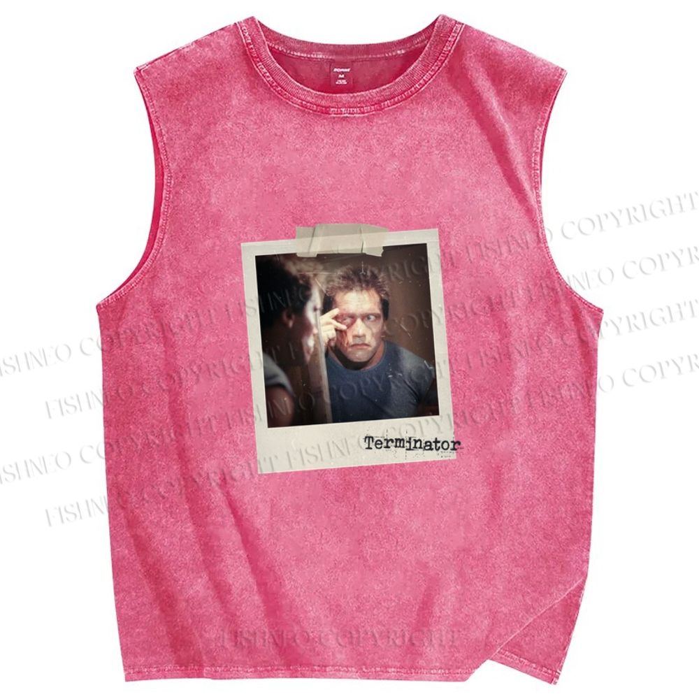 Unisex Terminator Polaroid Printed Washed Tank Top