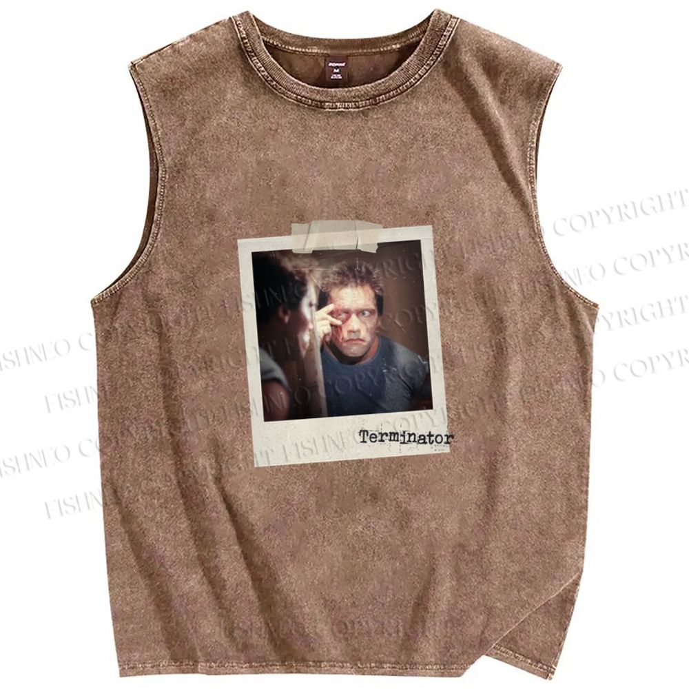 Unisex Terminator Polaroid Printed Washed Tank Top