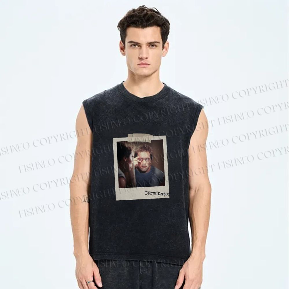 Unisex Terminator Polaroid Printed Washed Tank Top