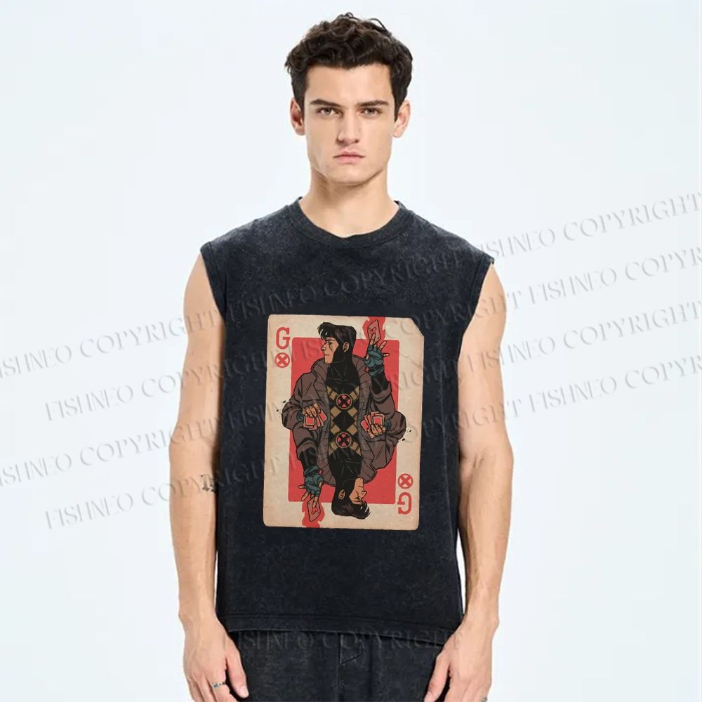 Unisex X-Men Gambit Printed Washed Tank Top