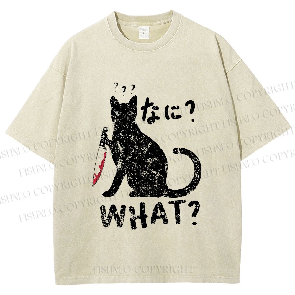 Unisex Fierce Cat Vintage Printed Washed Tee