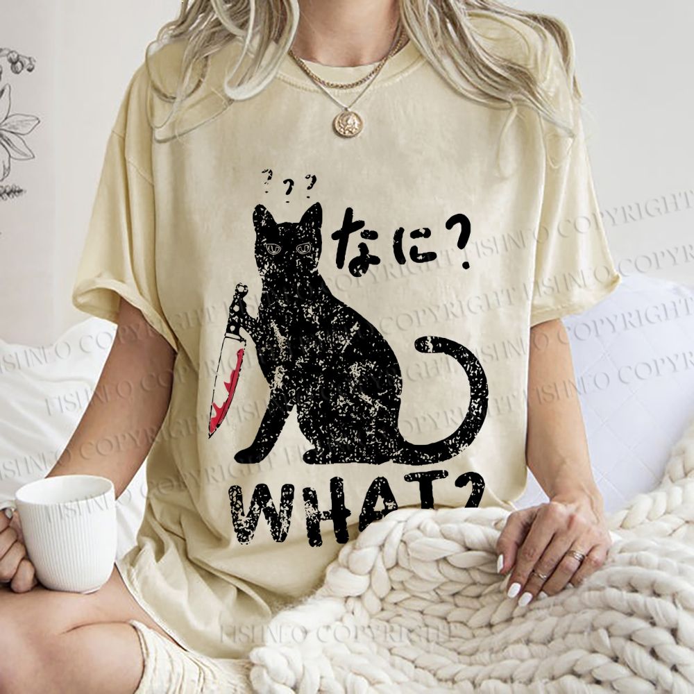 Unisex Fierce Cat Vintage Printed Washed Tee