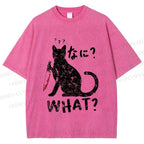 Unisex Fierce Cat Vintage Printed Washed Tee