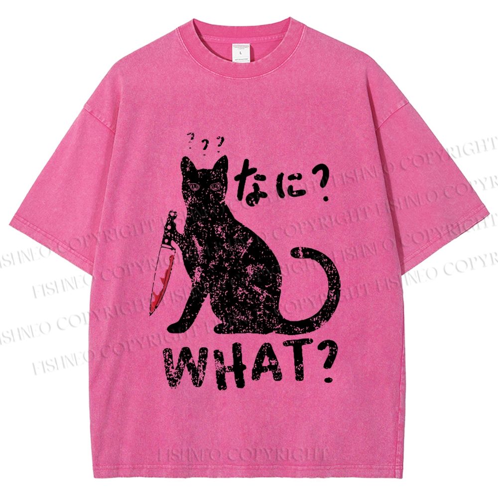 Unisex Fierce Cat Vintage Printed Washed Tee