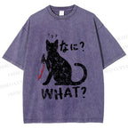 Unisex Fierce Cat Vintage Printed Washed Tee