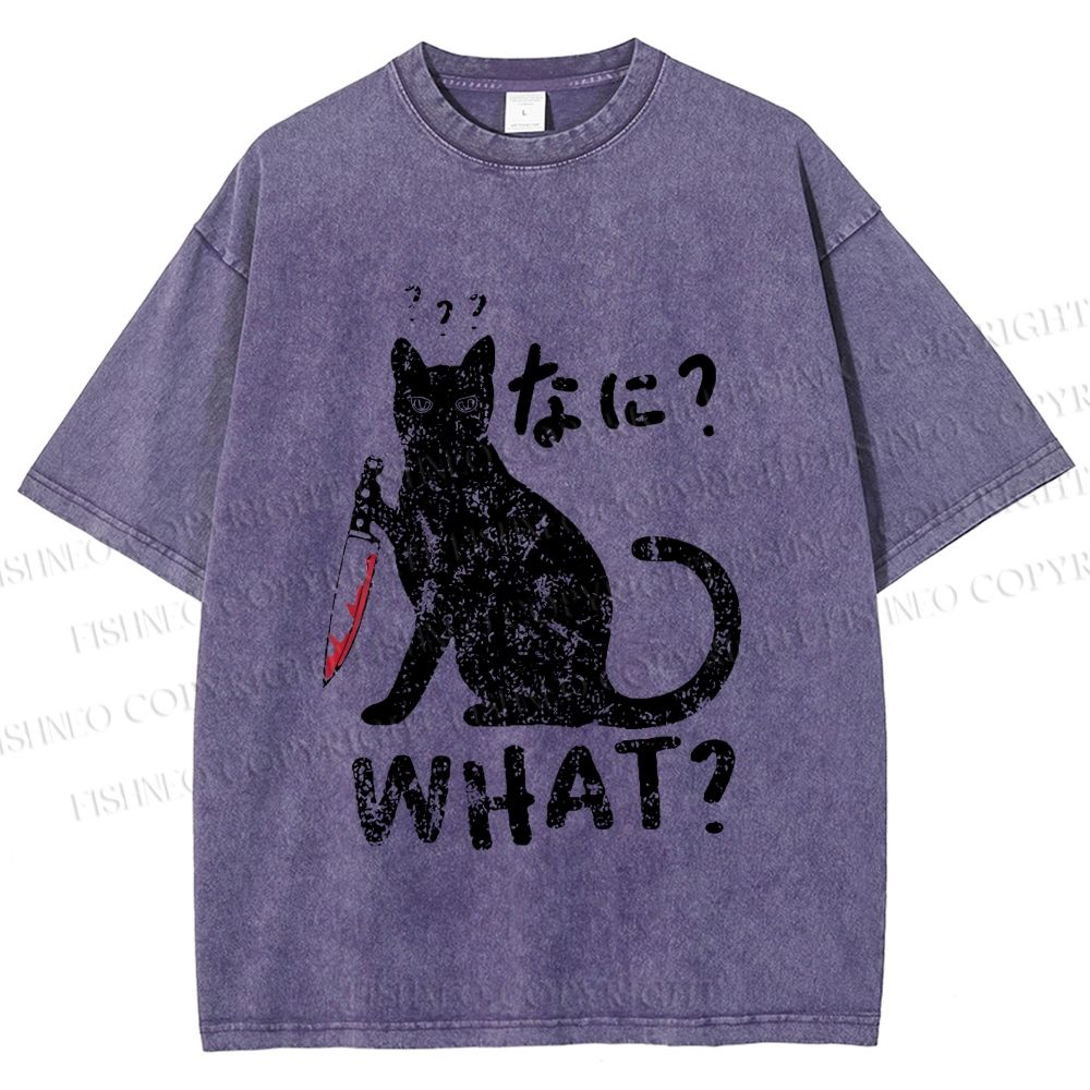 Unisex Fierce Cat Vintage Printed Washed Tee