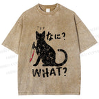 Unisex Fierce Cat Vintage Printed Washed Tee