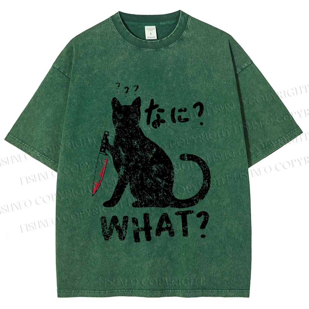 Unisex Fierce Cat Vintage Printed Washed Tee