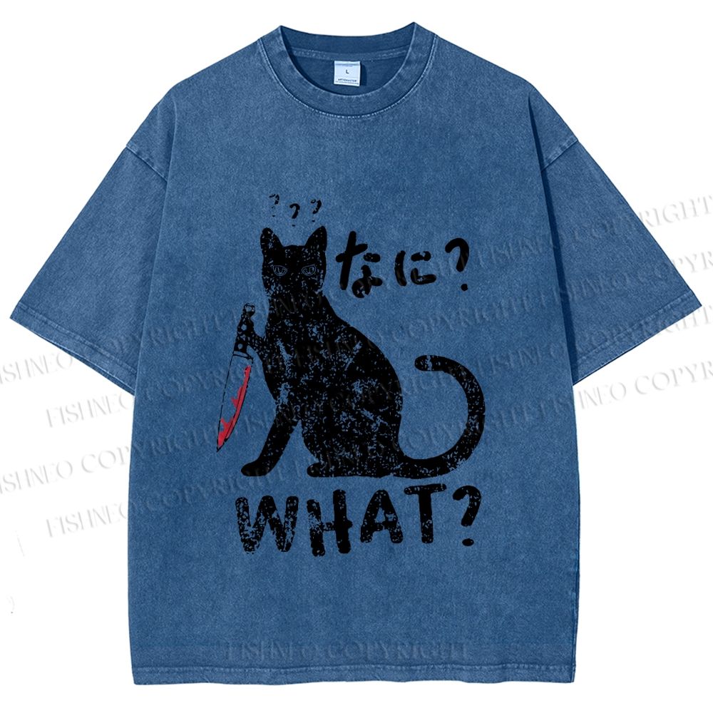 Unisex Fierce Cat Vintage Printed Washed Tee