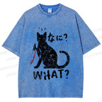 Unisex Fierce Cat Vintage Printed Washed Tee
