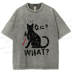 Unisex Fierce Cat Vintage Printed Washed Tee