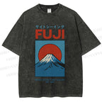 Unisex Japanese Osaka Mount Fuji Printed Washed Tee