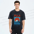 Unisex Japanese Osaka Mount Fuji Printed Washed Tee