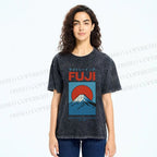 Unisex Japanese Osaka Mount Fuji Printed Washed Tee