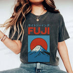 Unisex Japanese Osaka Mount Fuji Printed Washed Tee