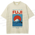 Unisex Japanese Osaka Mount Fuji Printed Washed Tee