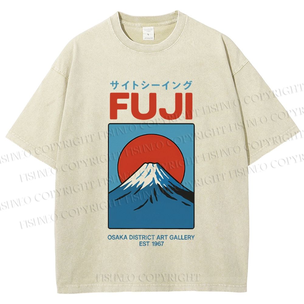 Unisex Japanese Osaka Mount Fuji Printed Washed Tee