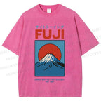 Unisex Japanese Osaka Mount Fuji Printed Washed Tee