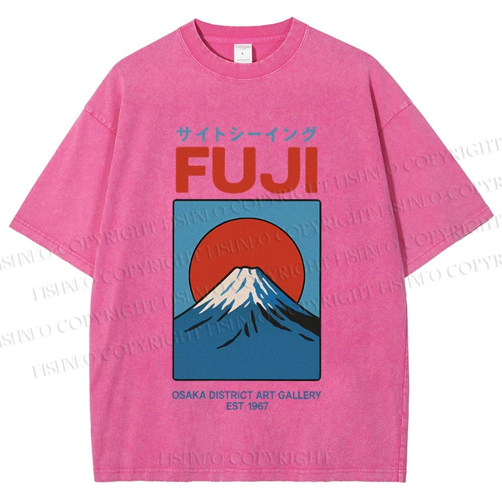 Unisex Japanese Osaka Mount Fuji Printed Washed Tee