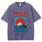 Unisex Japanese Osaka Mount Fuji Printed Washed Tee