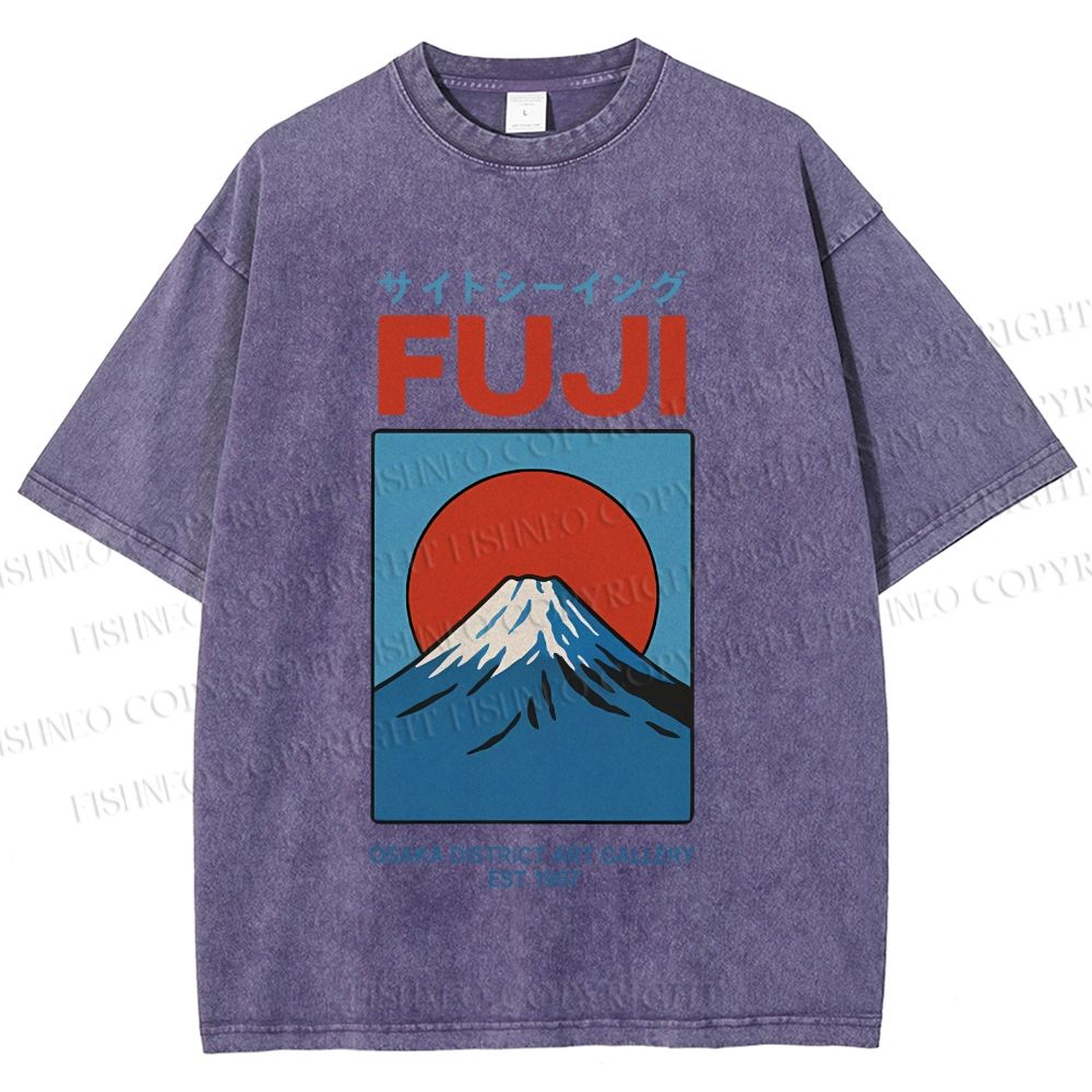 Unisex Japanese Osaka Mount Fuji Printed Washed Tee