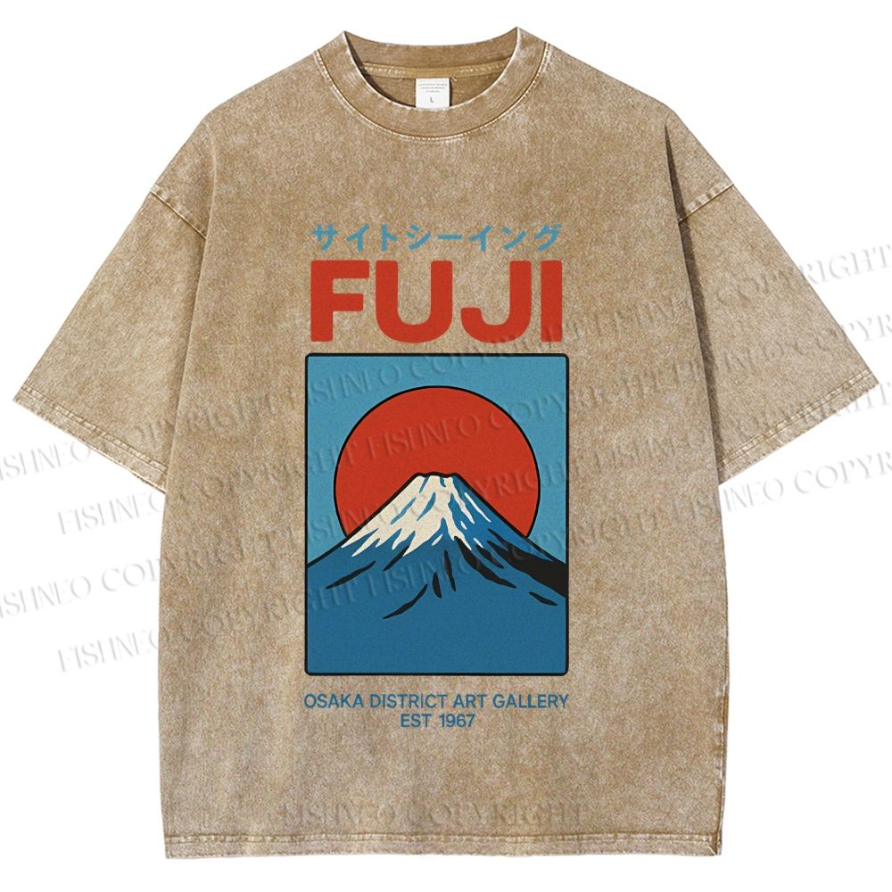 Unisex Japanese Osaka Mount Fuji Printed Washed Tee