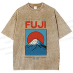 Unisex Japanese Osaka Mount Fuji Printed Washed Tee