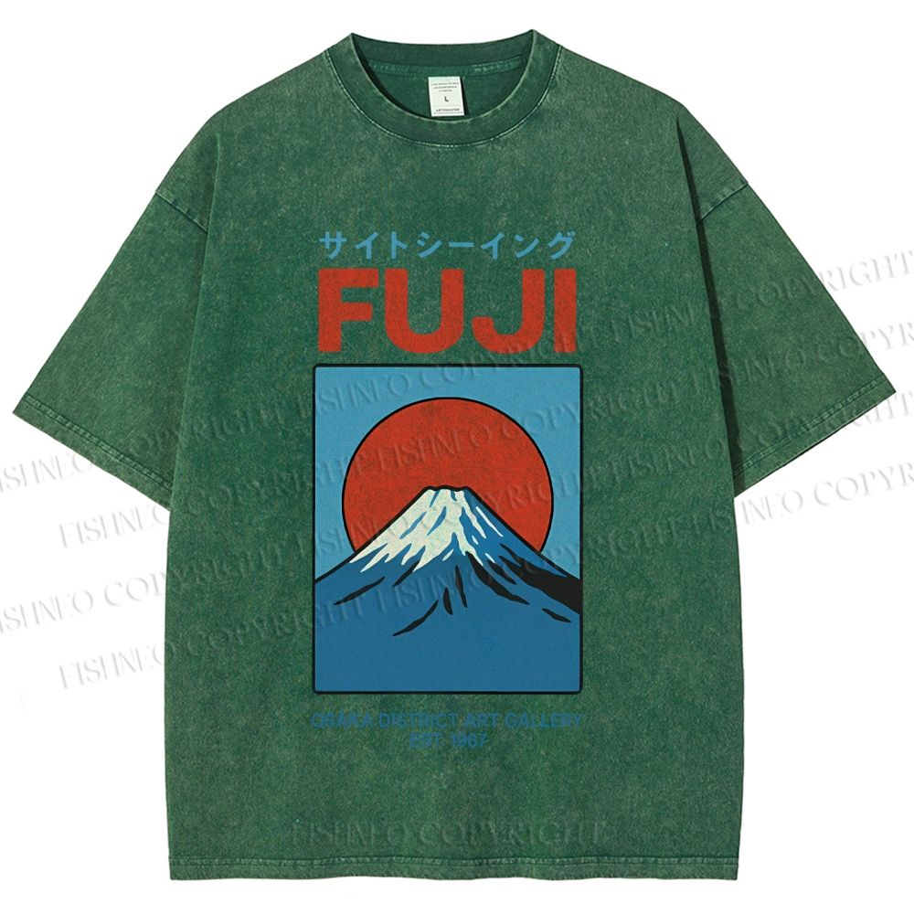 Unisex Japanese Osaka Mount Fuji Printed Washed Tee
