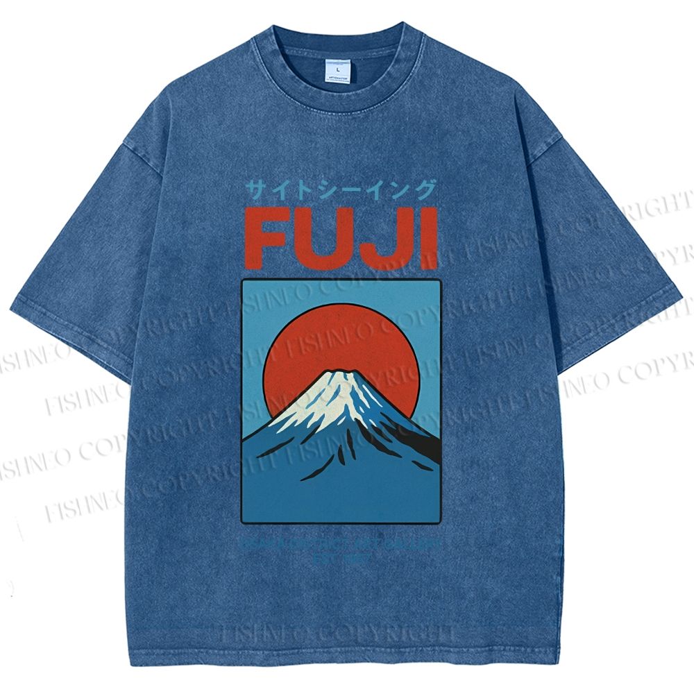 Unisex Japanese Osaka Mount Fuji Printed Washed Tee