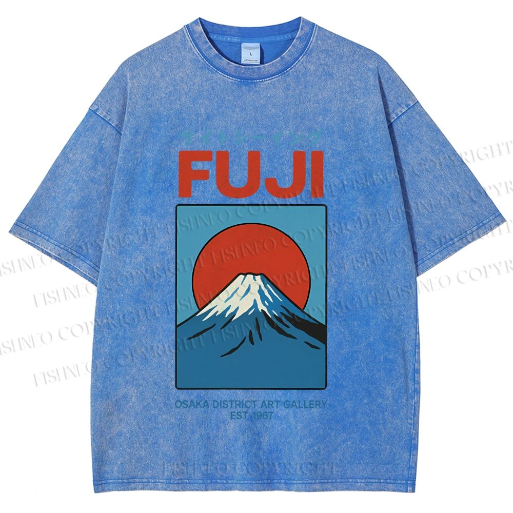 Unisex Japanese Osaka Mount Fuji Printed Washed Tee
